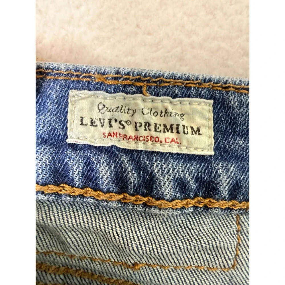Levis Premium Big E Straight Leg Jeans Medium Wash Blue Denim Mens stained